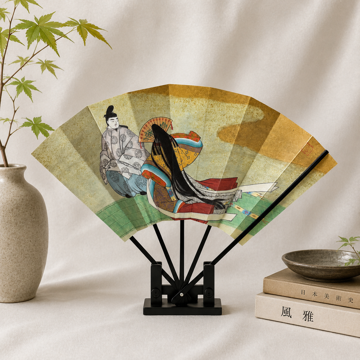 "Tale of Genji #2" Vintage Folding Fan