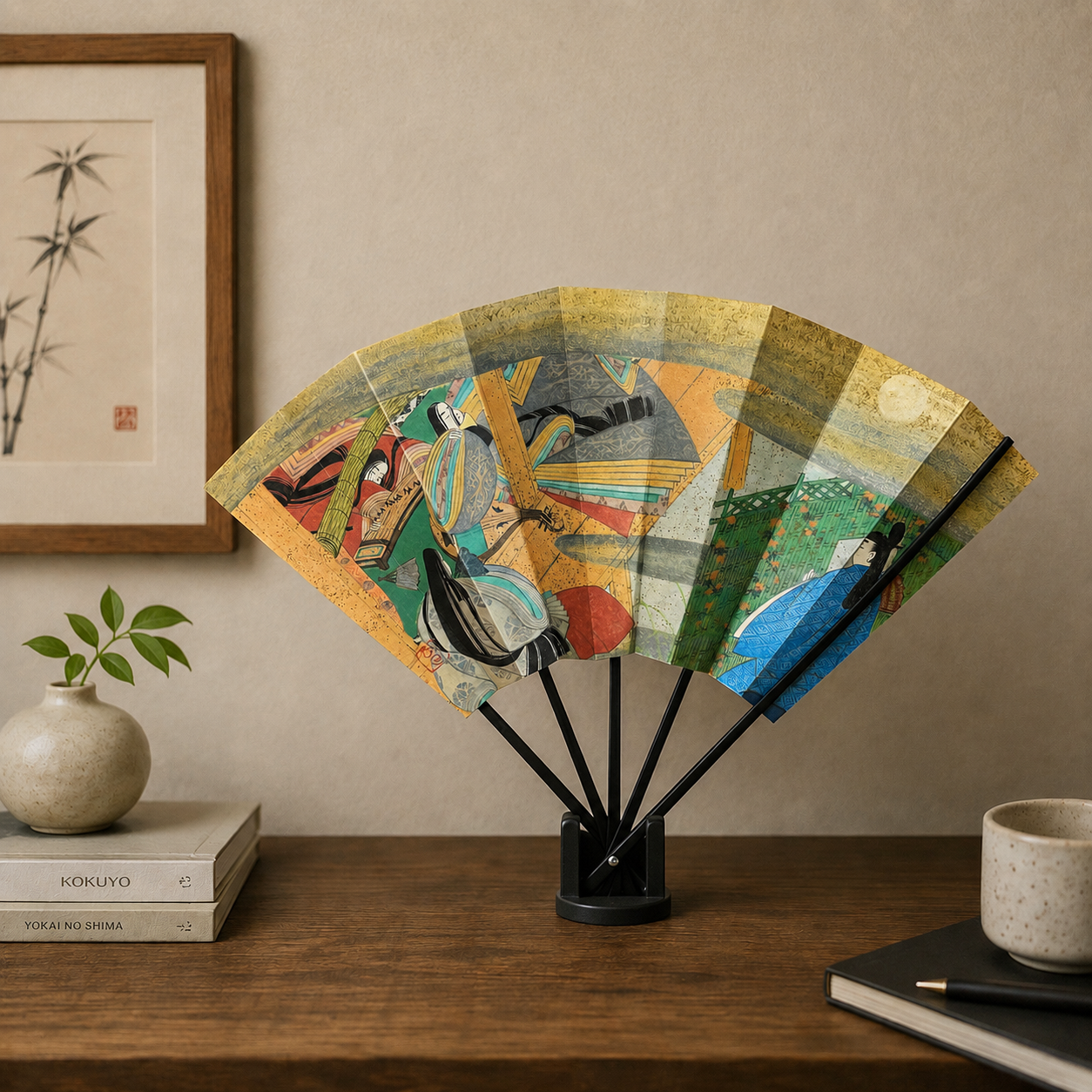 "Tale of Genji #4" Vintage Folding Fan