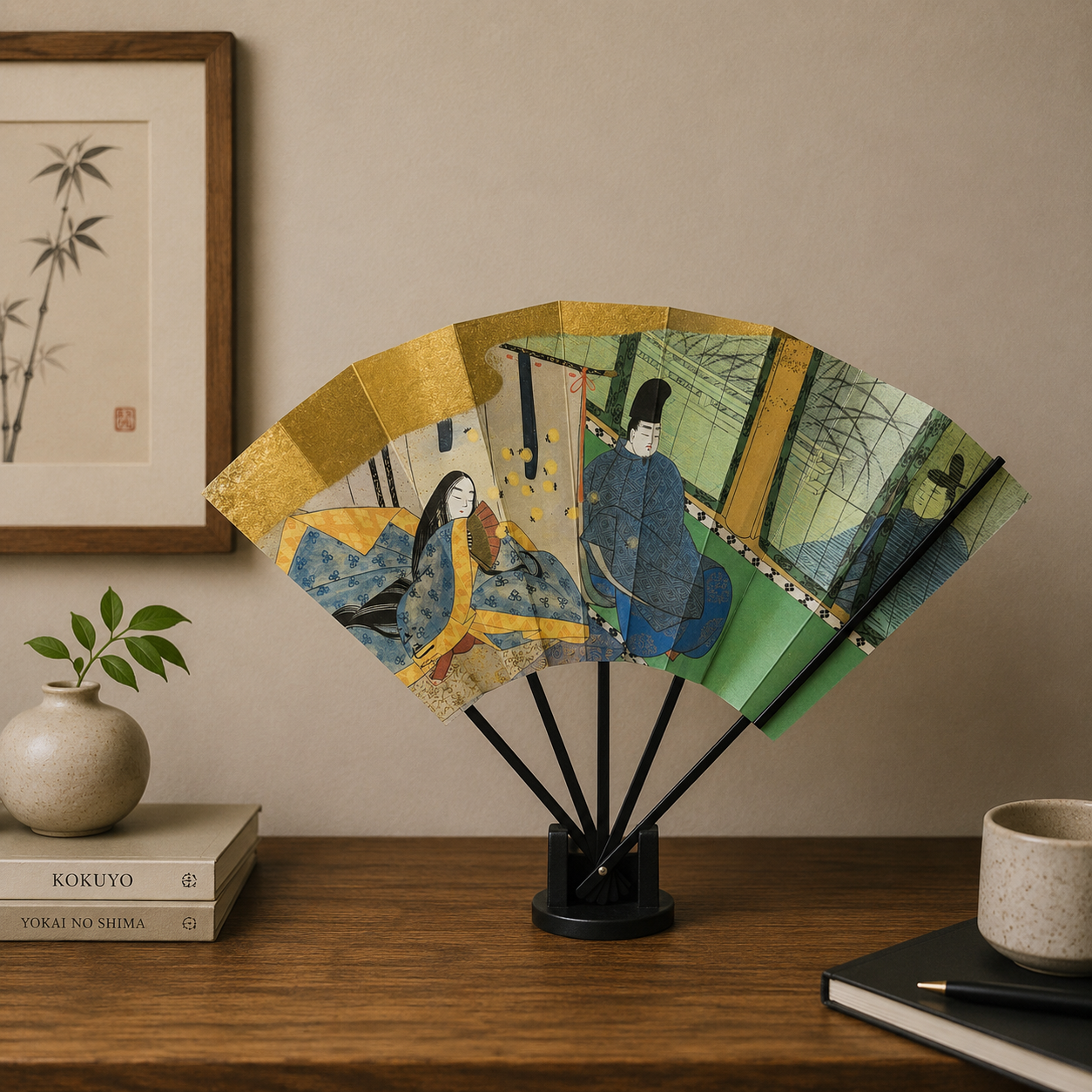 "Tale of Genji #5" Vintage Folding Fan
