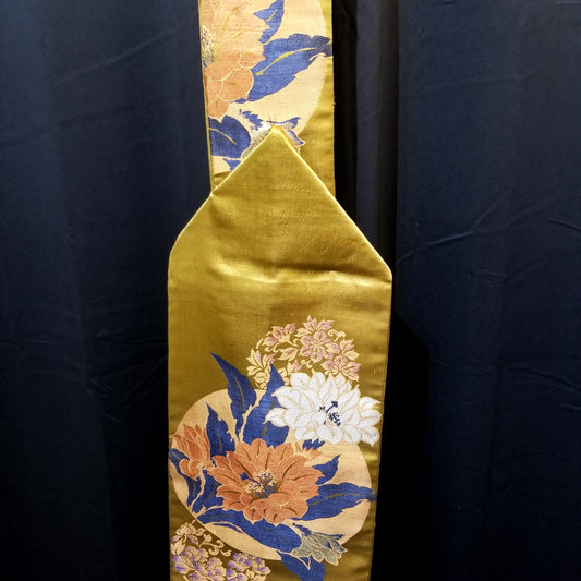 "Satin Gold Floral" Vintage Nagoya Obi