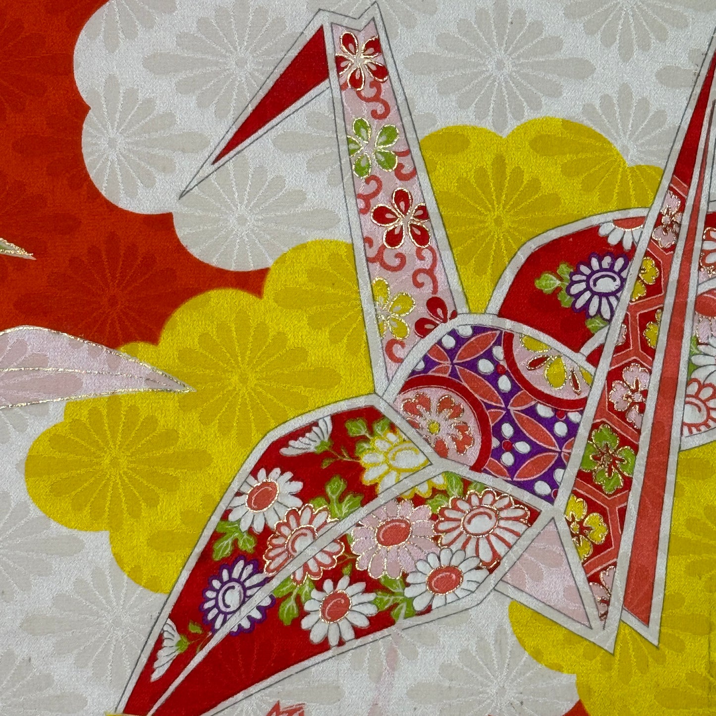 "Origami Cranes" Vintage Kimono Yardage
