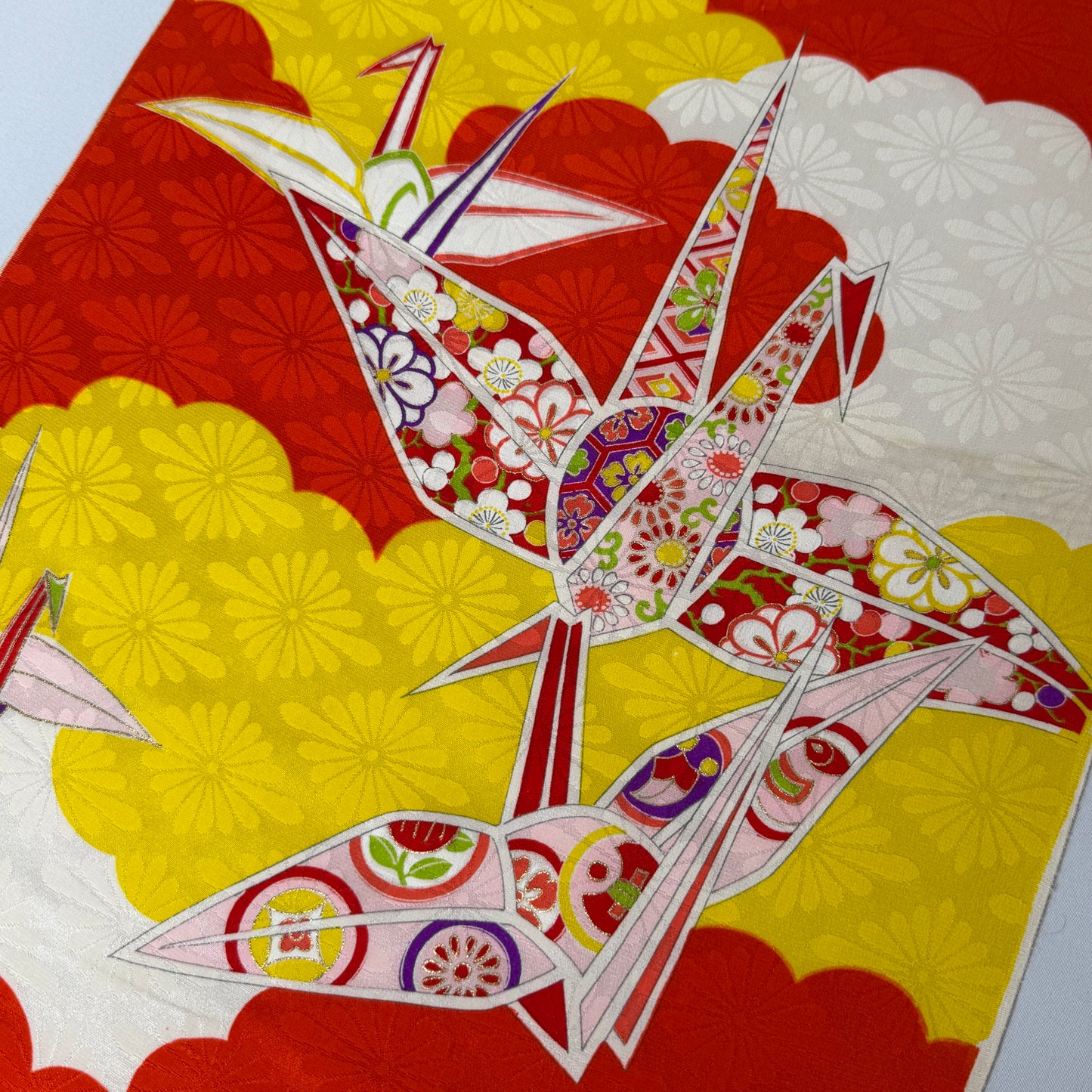 "Origami Cranes" Vintage Kimono Yardage