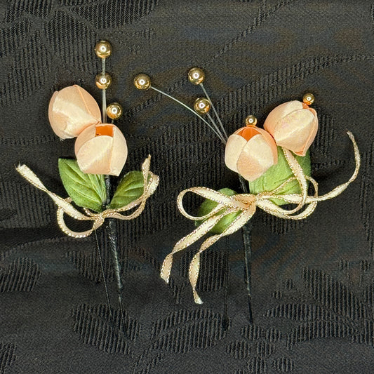 "Peach Blossoms" Vintage Kanzashi Hair Pins
