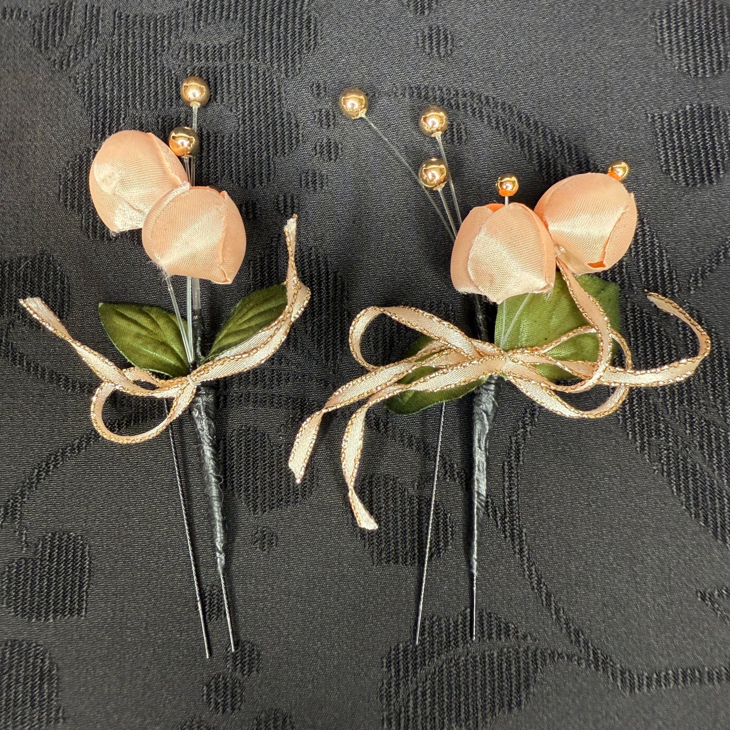 "Peach Blossoms" Vintage Kanzashi Hair Pins