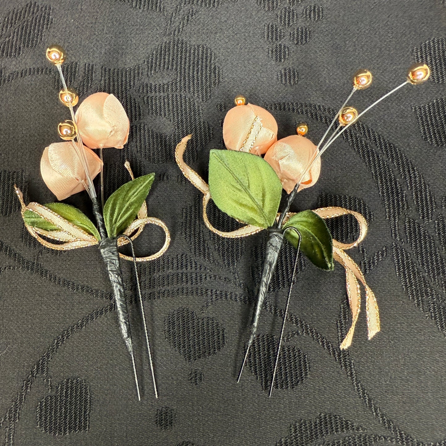 "Peach Blossoms" Vintage Kanzashi Hair Pins
