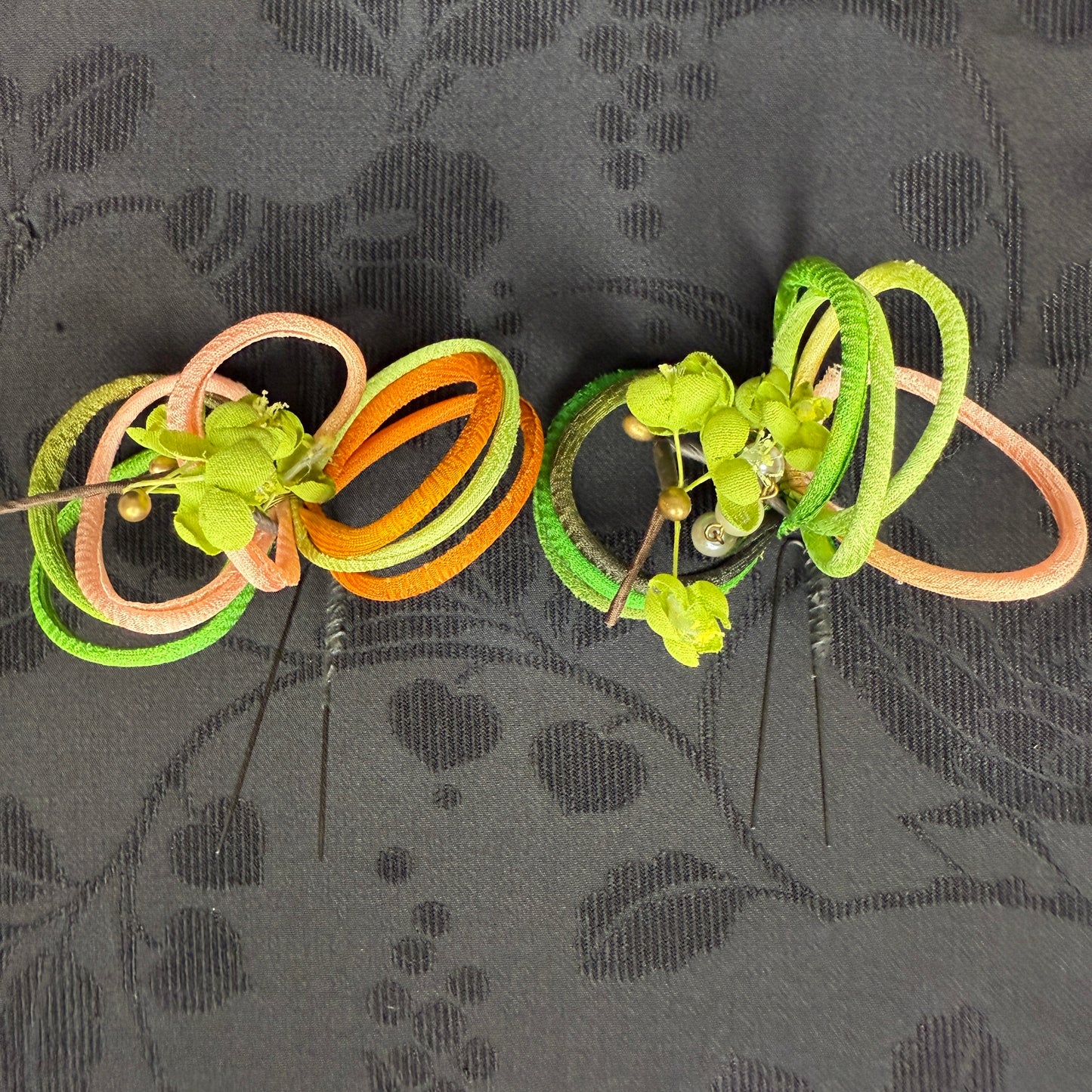 "Citrus Spiral" Vintage Kanzashi Hair Pins