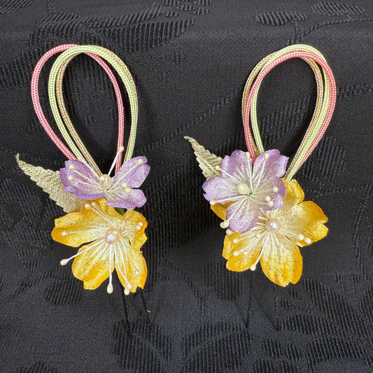 "Hikari no Hana" Vintage Kanzashi Hair Pins