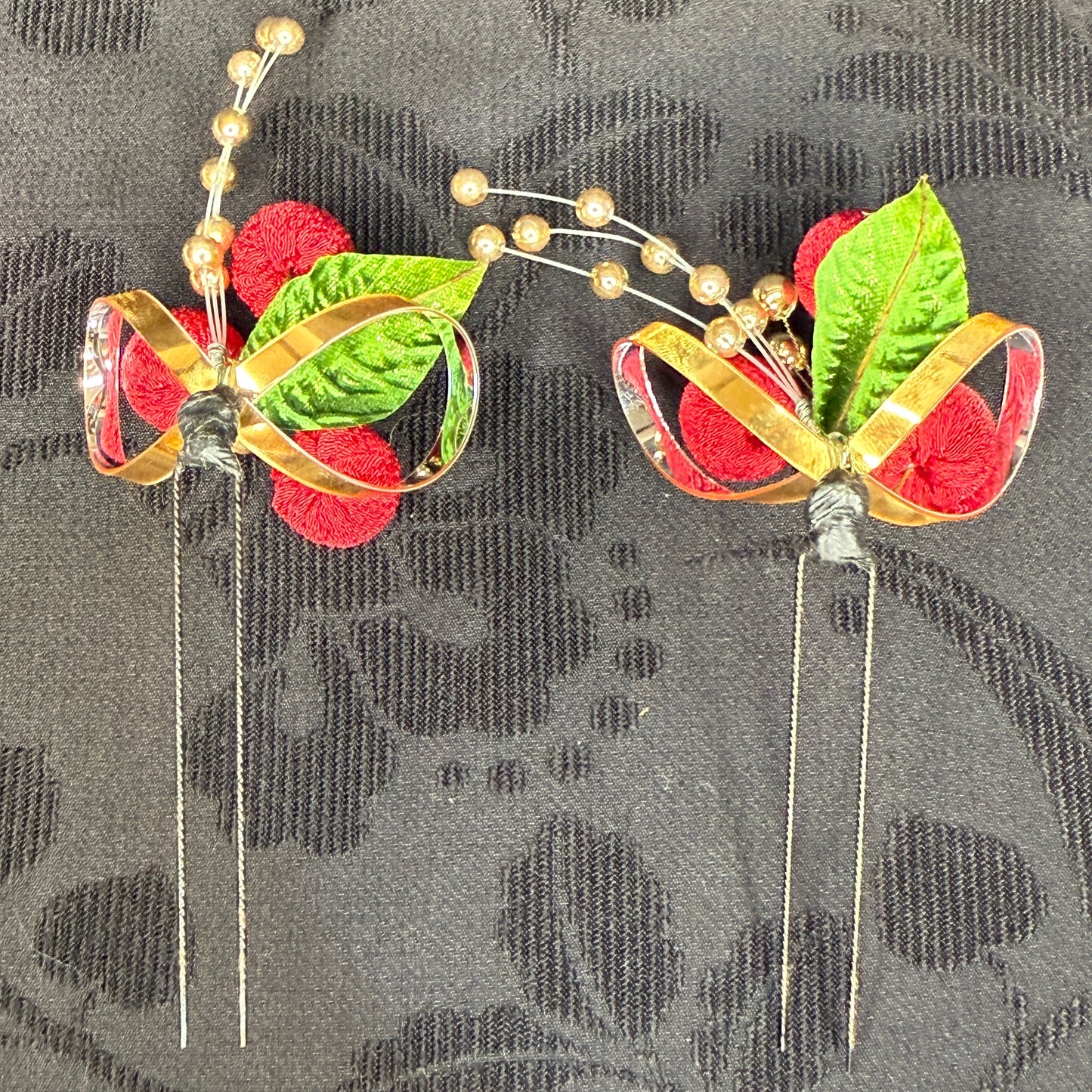 "Holly Berries" Vintage Kanzashi Hair Pins