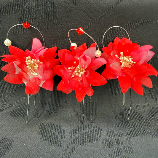 "Fire Blossom" Vintage Kanzashi Hair Pins