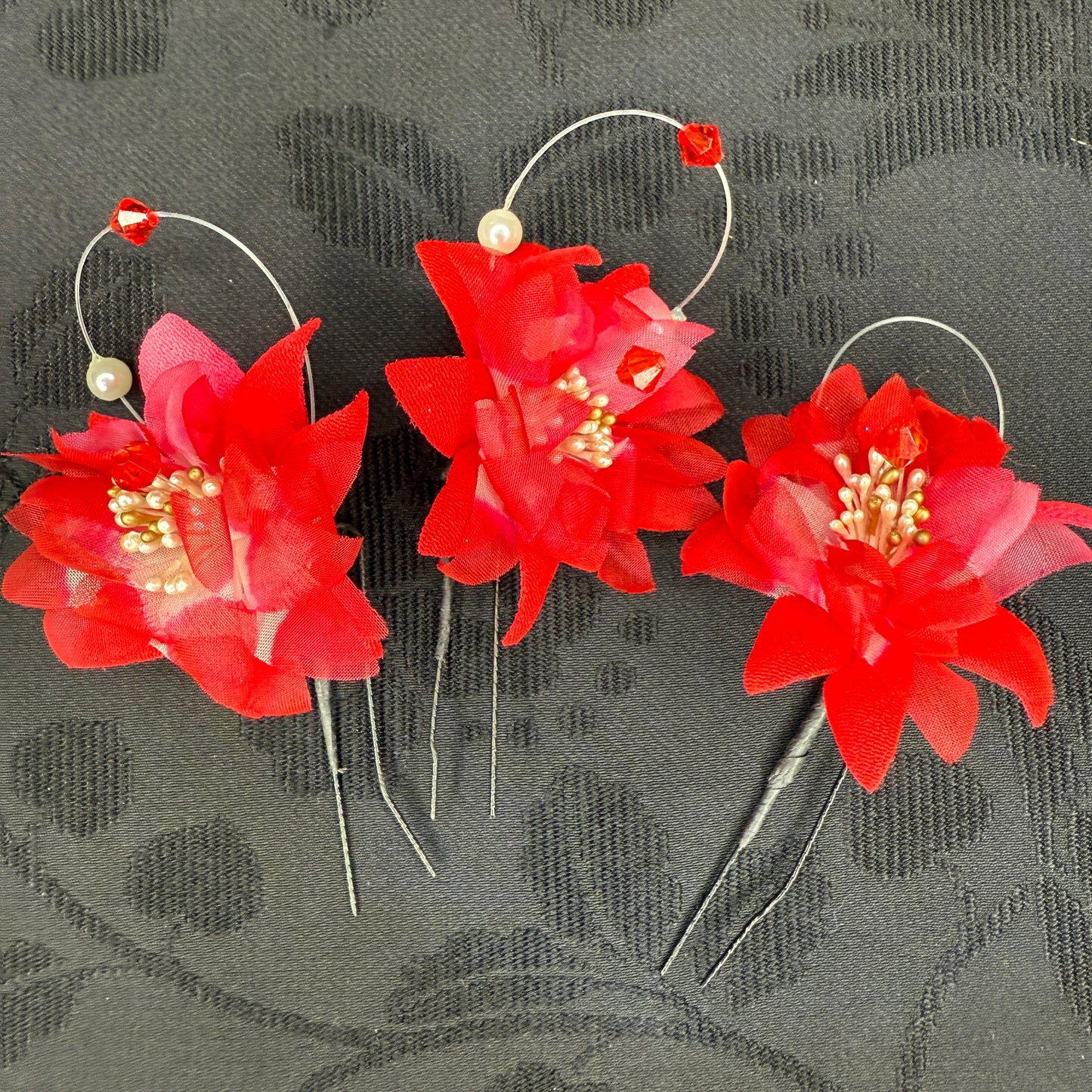 "Fire Blossom" Vintage Kanzashi Hair Pins