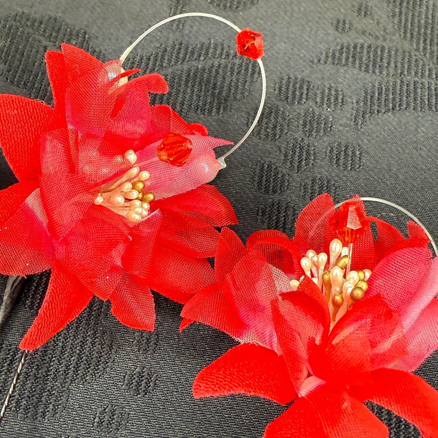 "Fire Blossom" Vintage Kanzashi Hair Pins