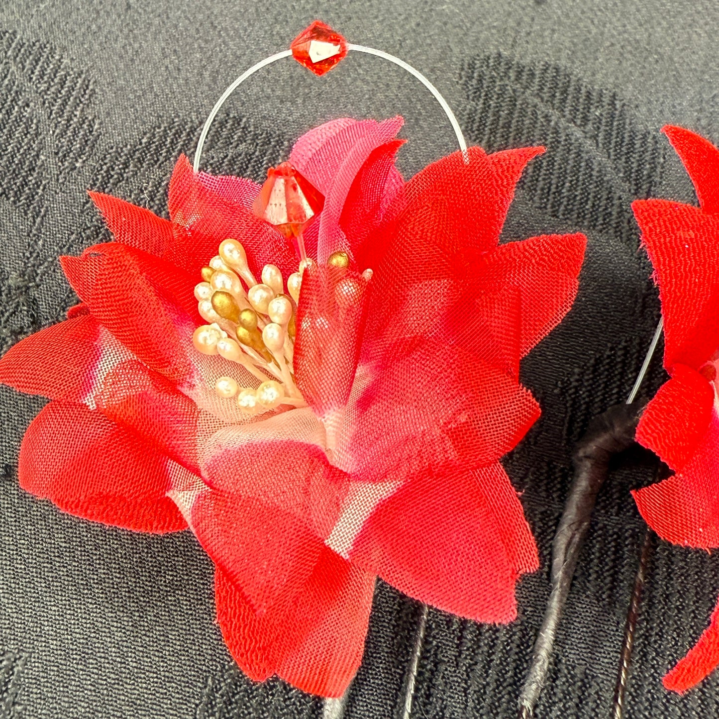 "Fire Blossom" Vintage Kanzashi Hair Pins