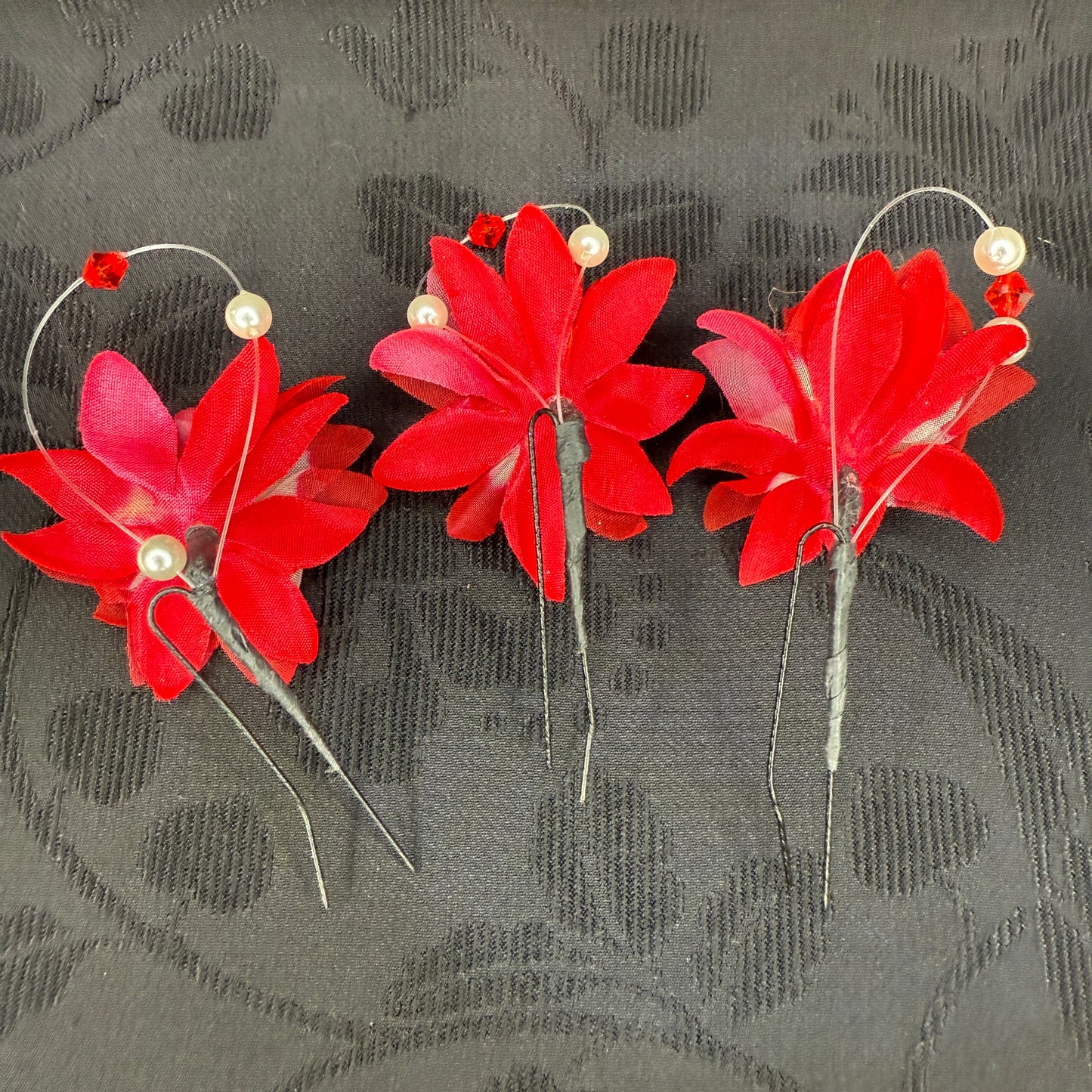 "Fire Blossom" Vintage Kanzashi Hair Pins