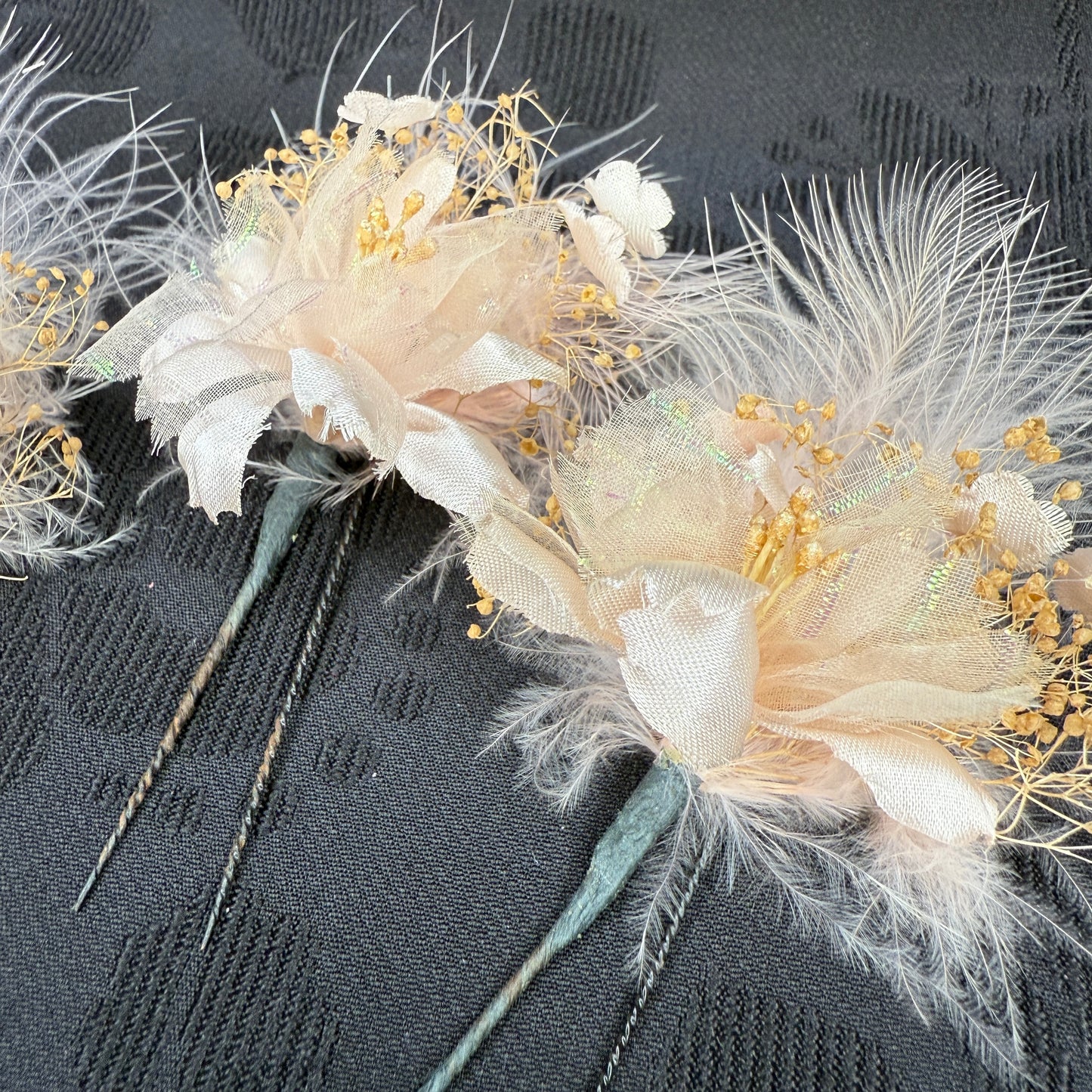 "Featherlight Elegy" Vintage Kanzashi Hair Pins