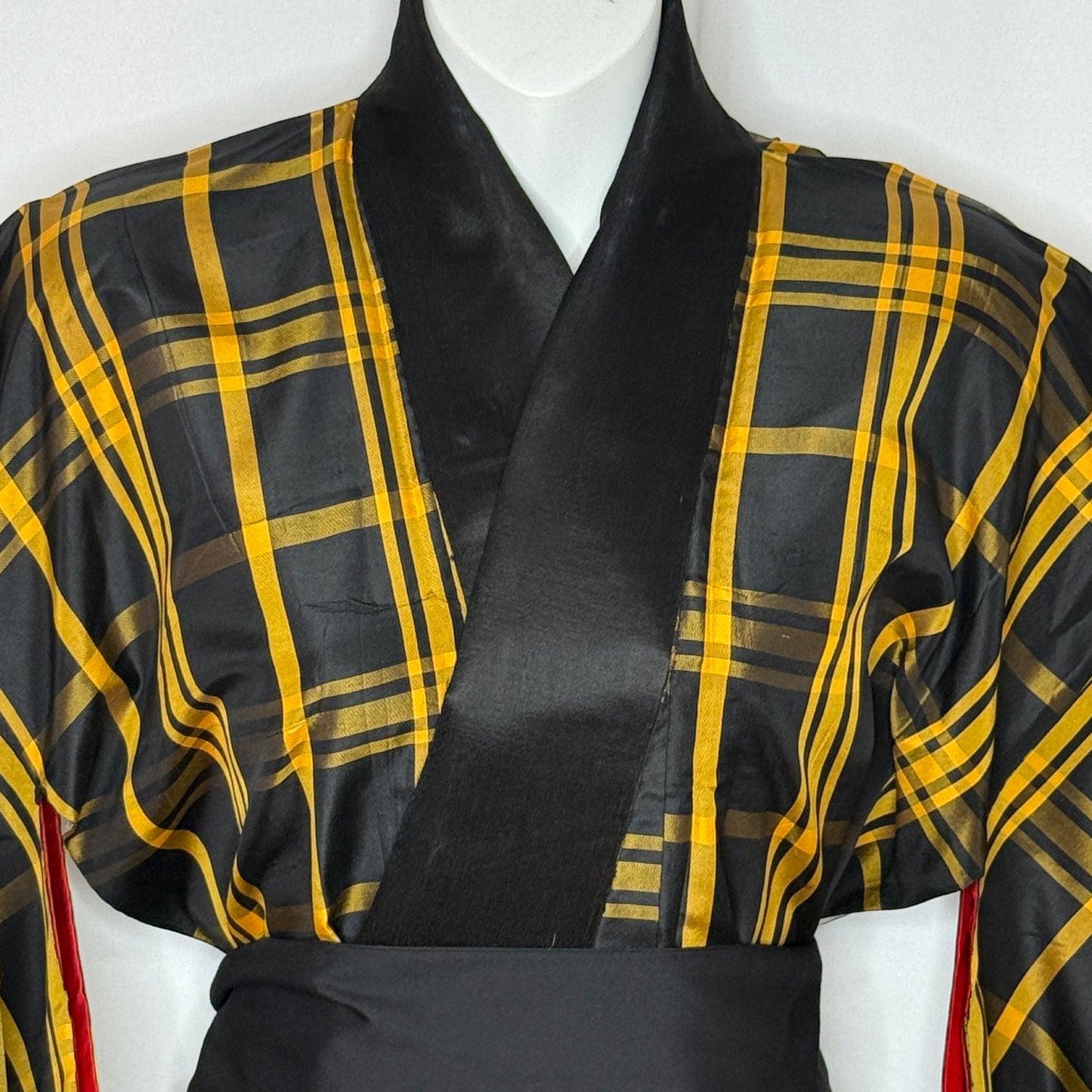 "Black Yellow Plaid" Vintage Casual Kimono