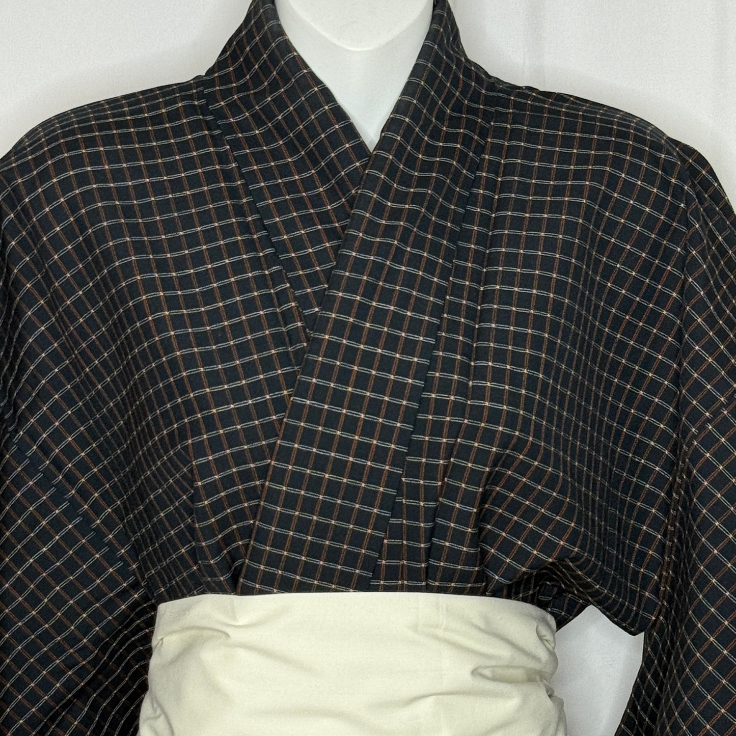 "Checked Grid" Vintage Casual Kimono
