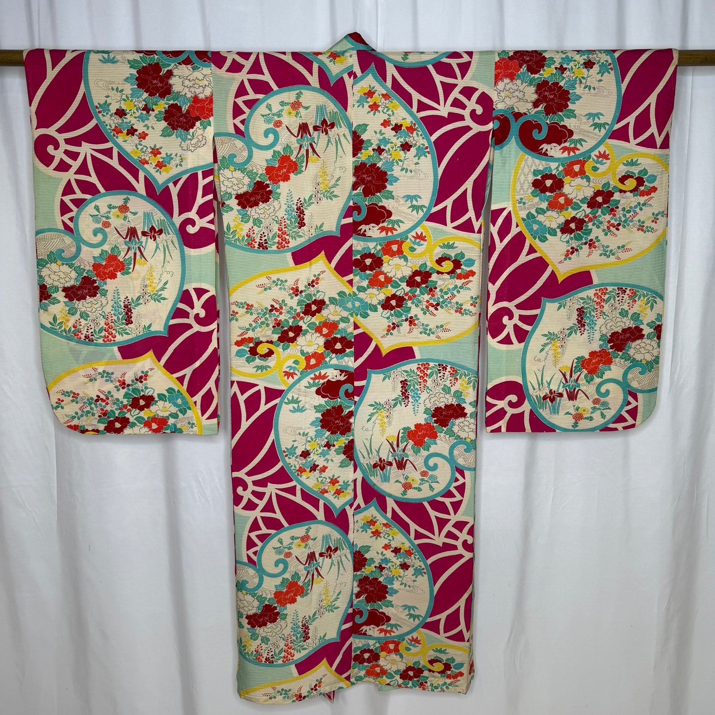 "Hollyhock Garden" Antique Girl's Kimono