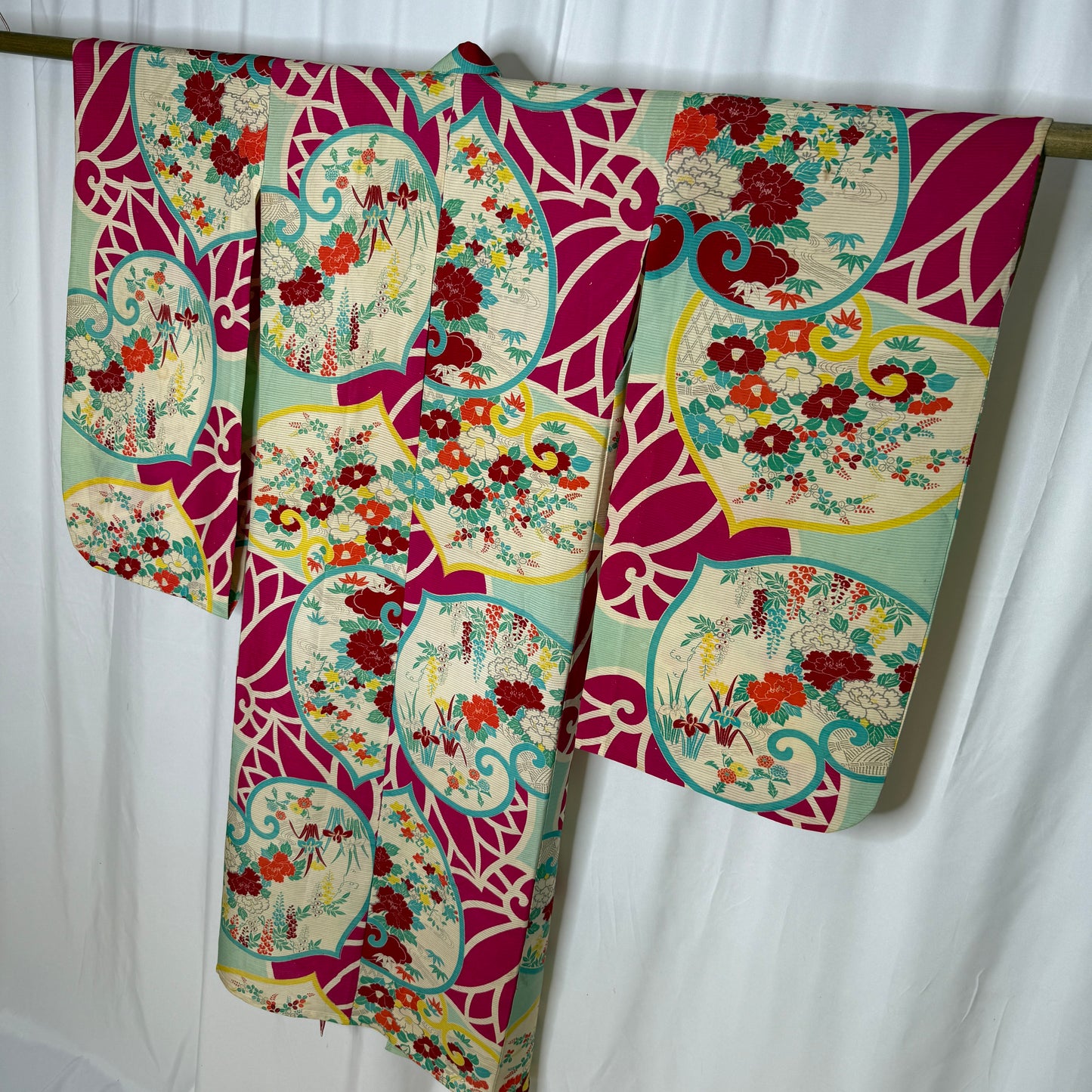 "Hollyhock Garden" Antique Girl's Kimono