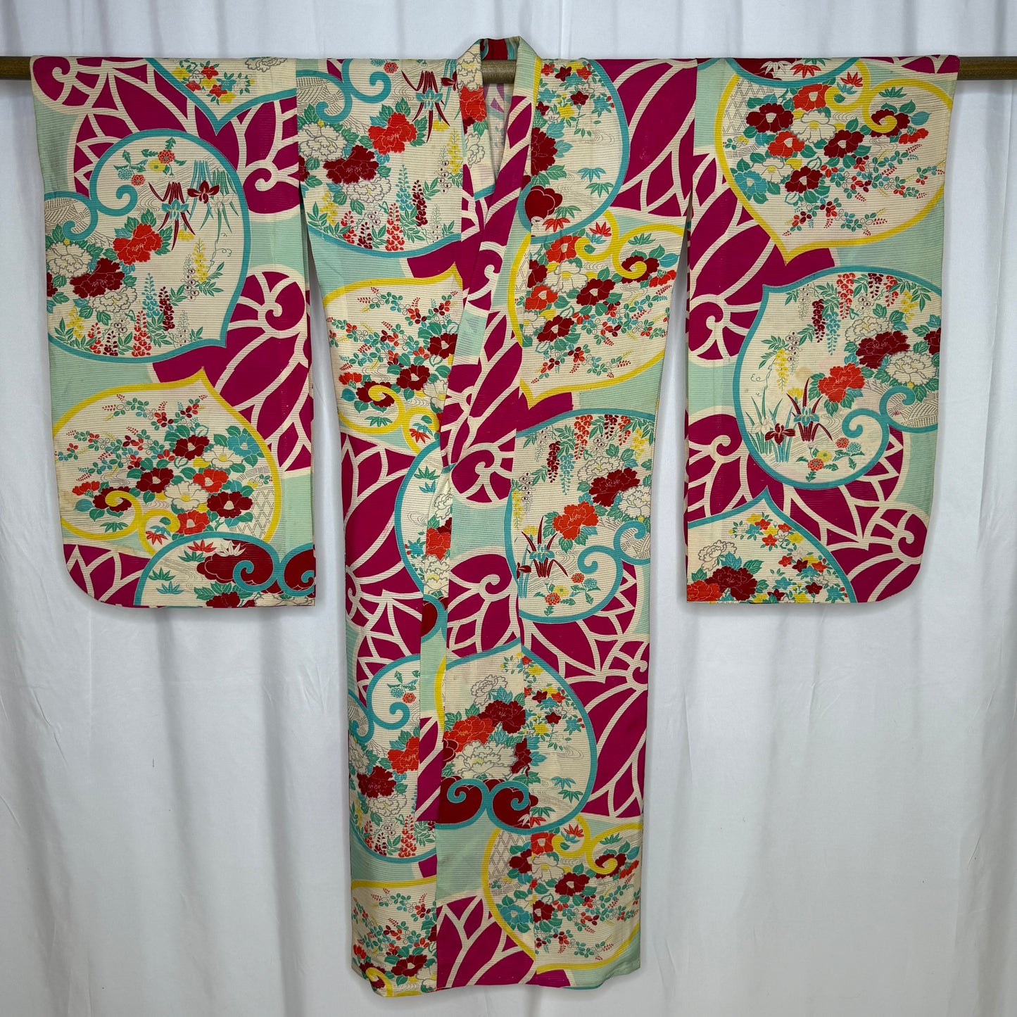"Hollyhock Garden" Antique Girl's Kimono