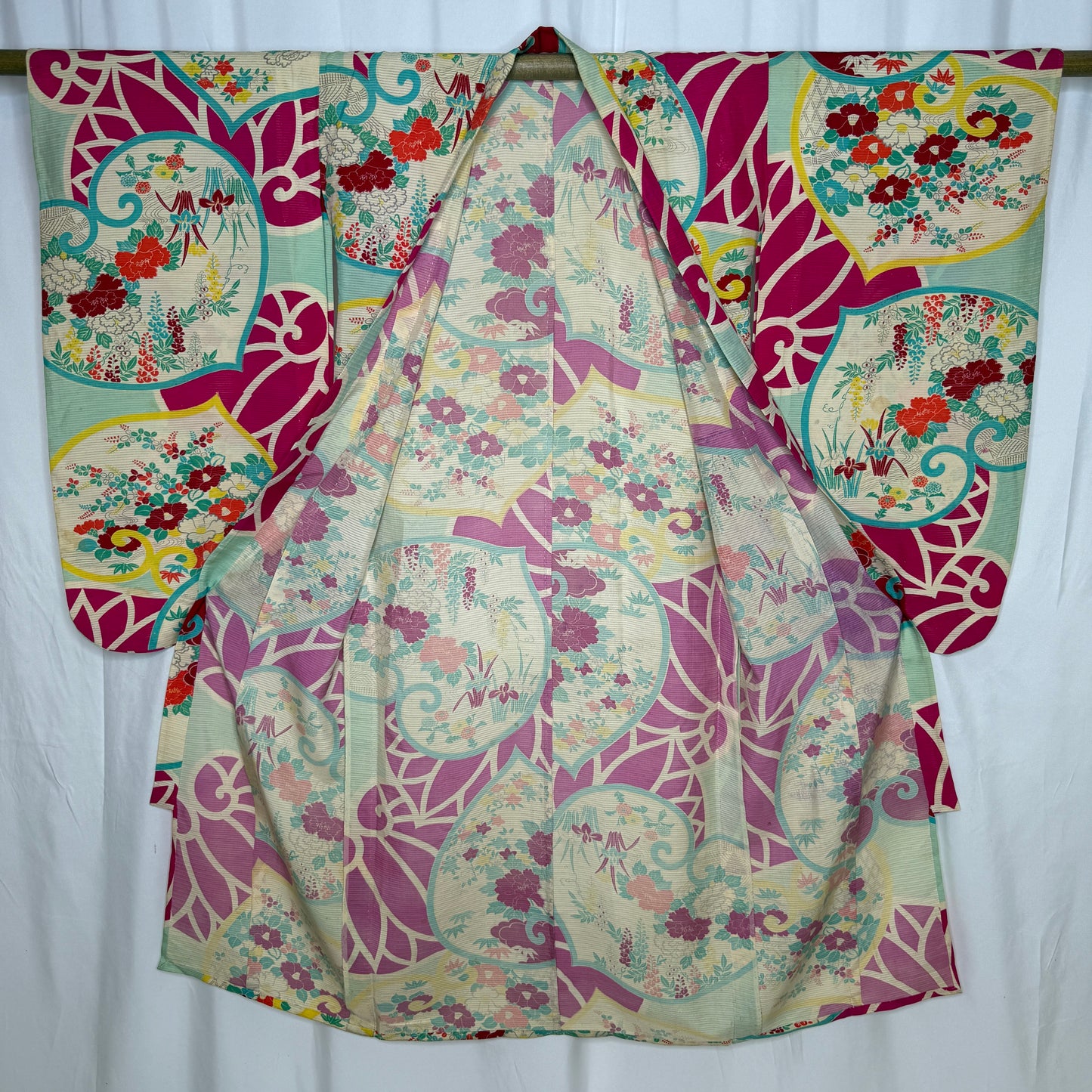"Hollyhock Garden" Antique Girl's Kimono