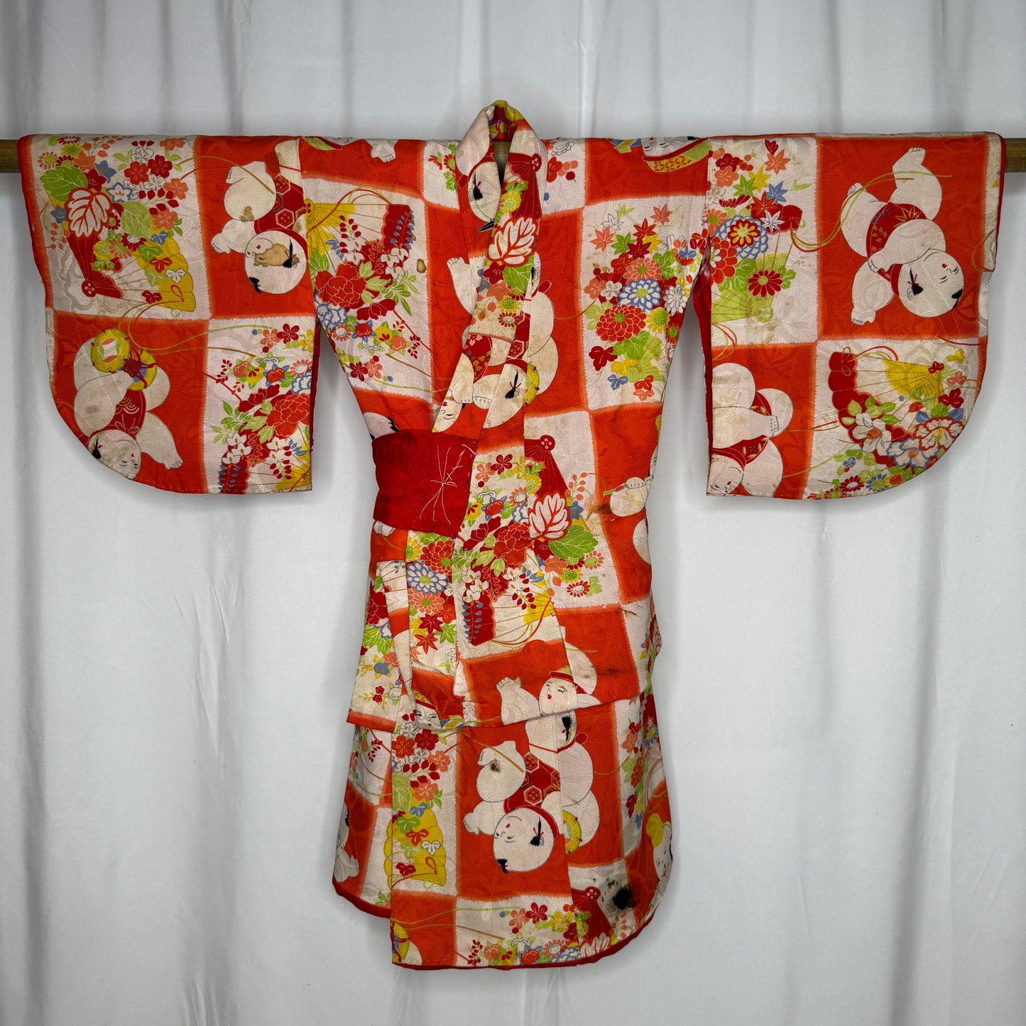 "Checkerboard Ningyo" Vintage Girl's Kimono