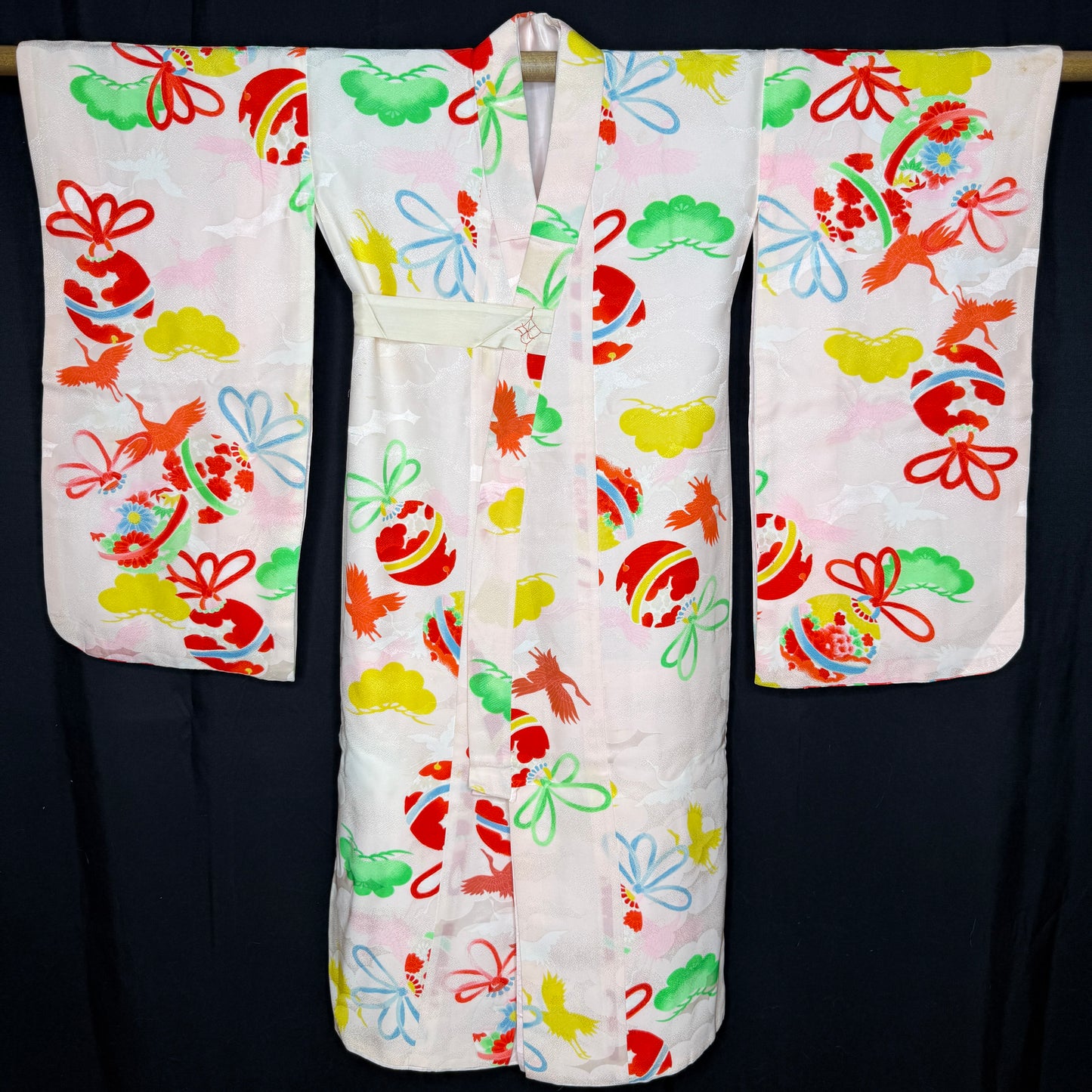"Temari & Cranes" Vintage Girl's Kimono