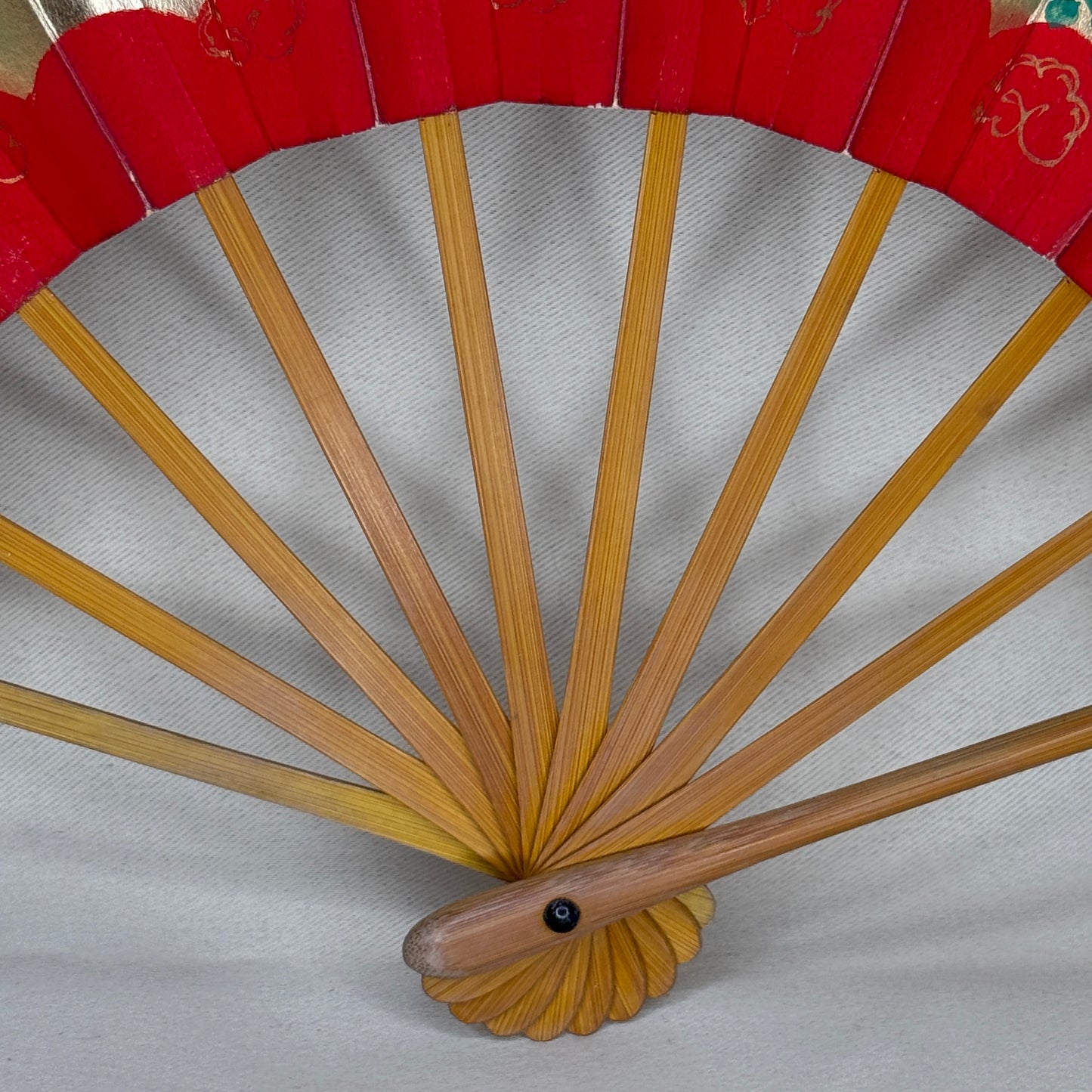 "Persimmon and Camellia" Vintage Dance Folding Fan