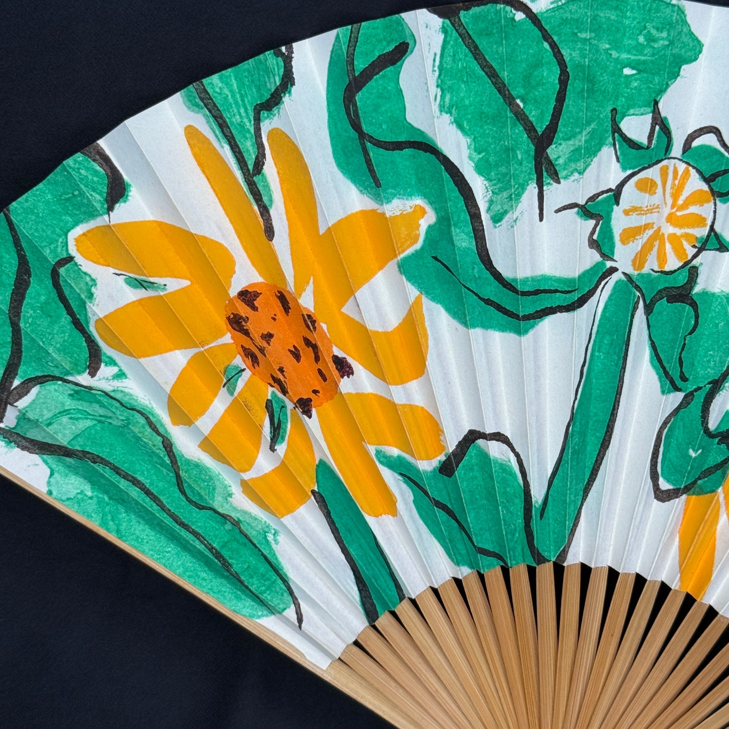 "Sunny Sketch" Vintage Folding Fan