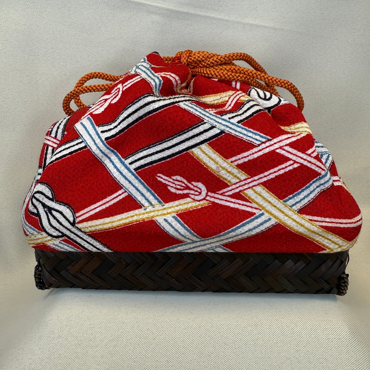 "Festive Ribbons" Japanese Kinchaku Basket Bag