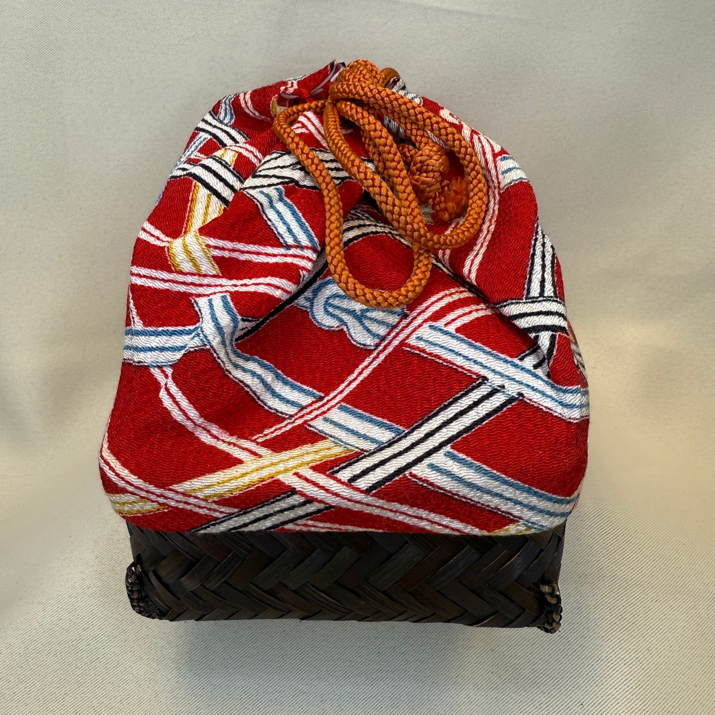 "Festive Ribbons" Japanese Kinchaku Basket Bag