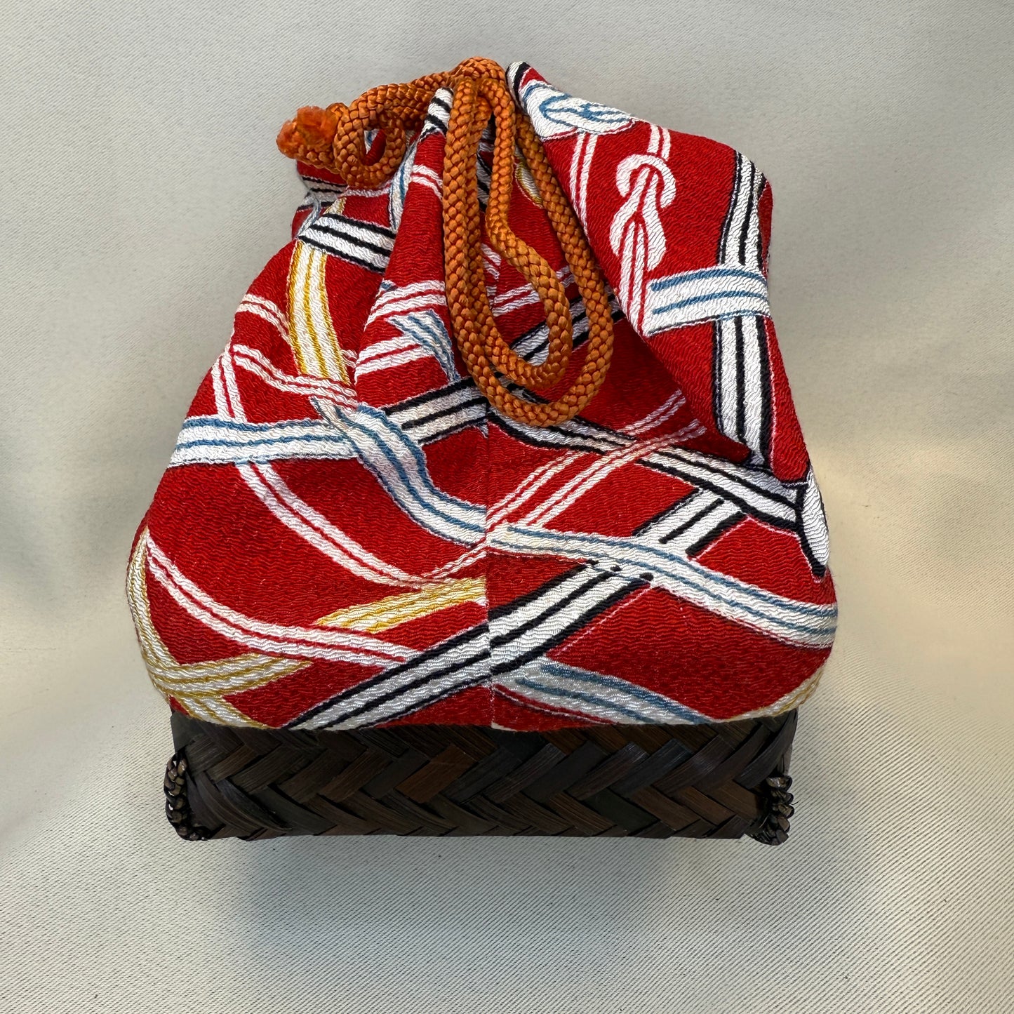 "Festive Ribbons" Japanese Kinchaku Basket Bag