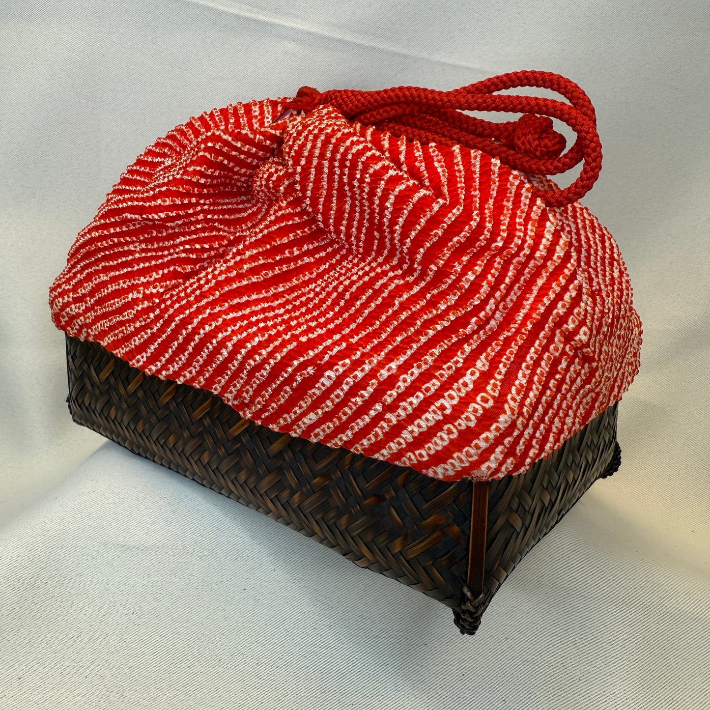 "Crimson Swirl" Japanese Kinchaku Basket Bag