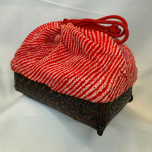 "Crimson Swirl" Japanese Kinchaku Basket Bag