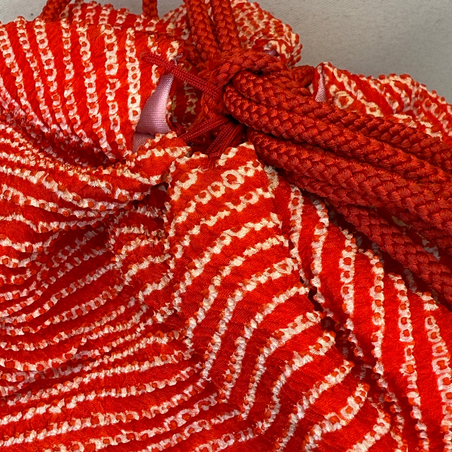 "Crimson Swirl" Japanese Kinchaku Basket Bag