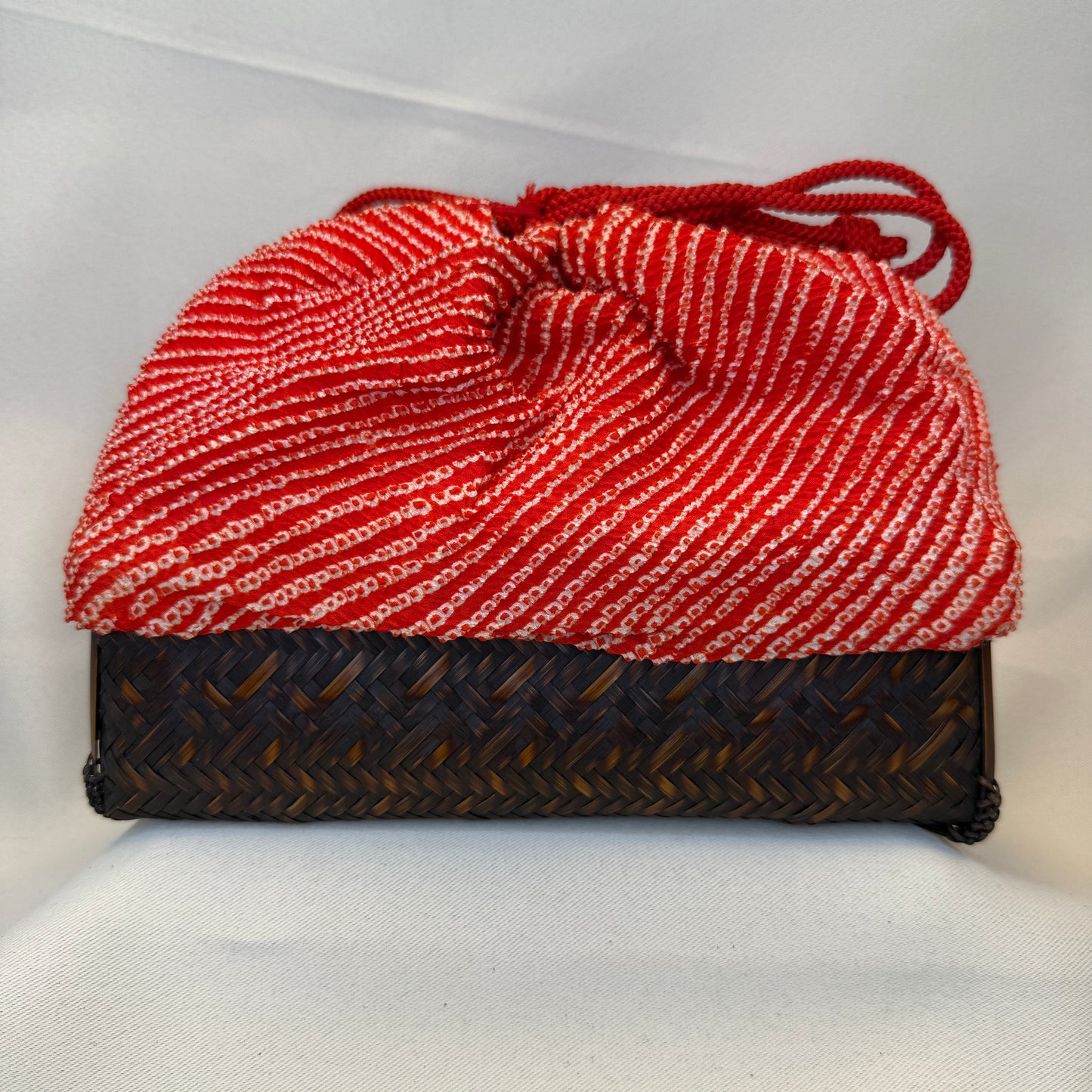 "Crimson Swirl" Japanese Kinchaku Basket Bag