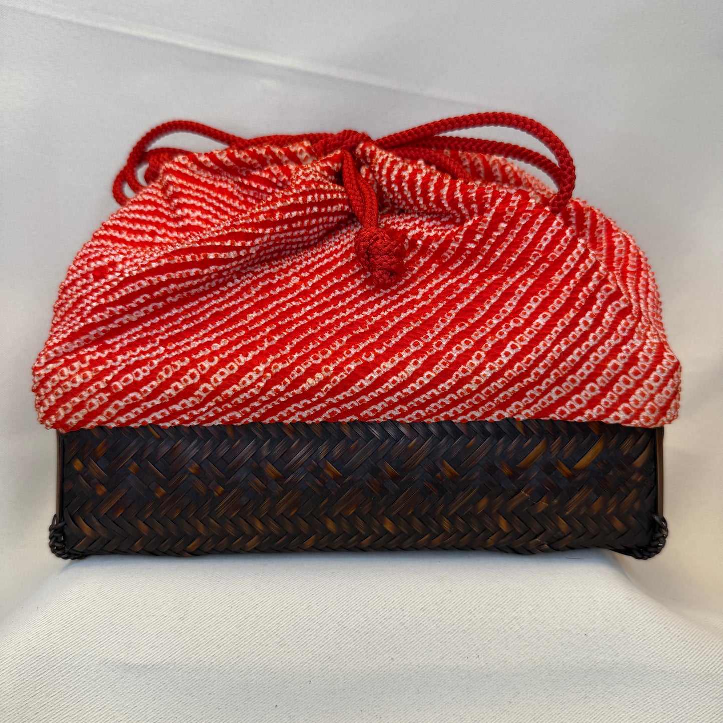 "Crimson Swirl" Japanese Kinchaku Basket Bag