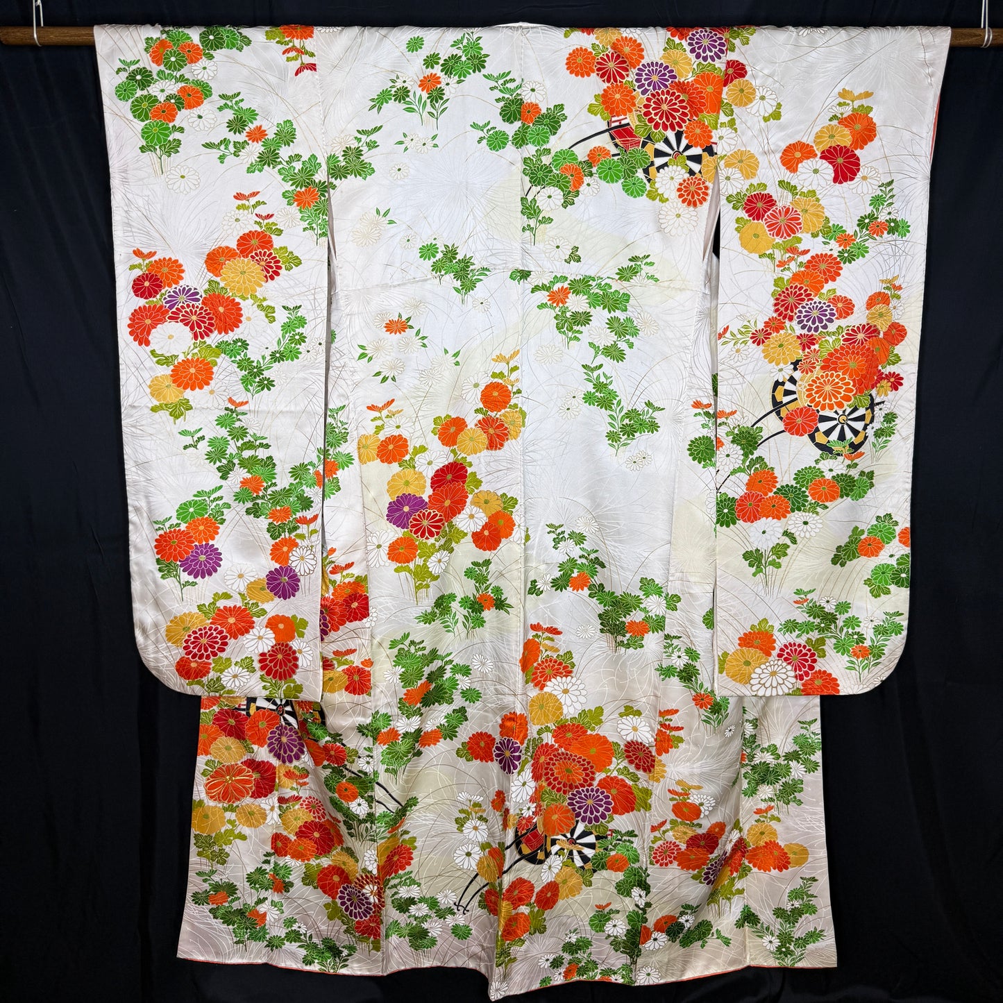 "Flowered Carts" Vintage Furisode Kimono