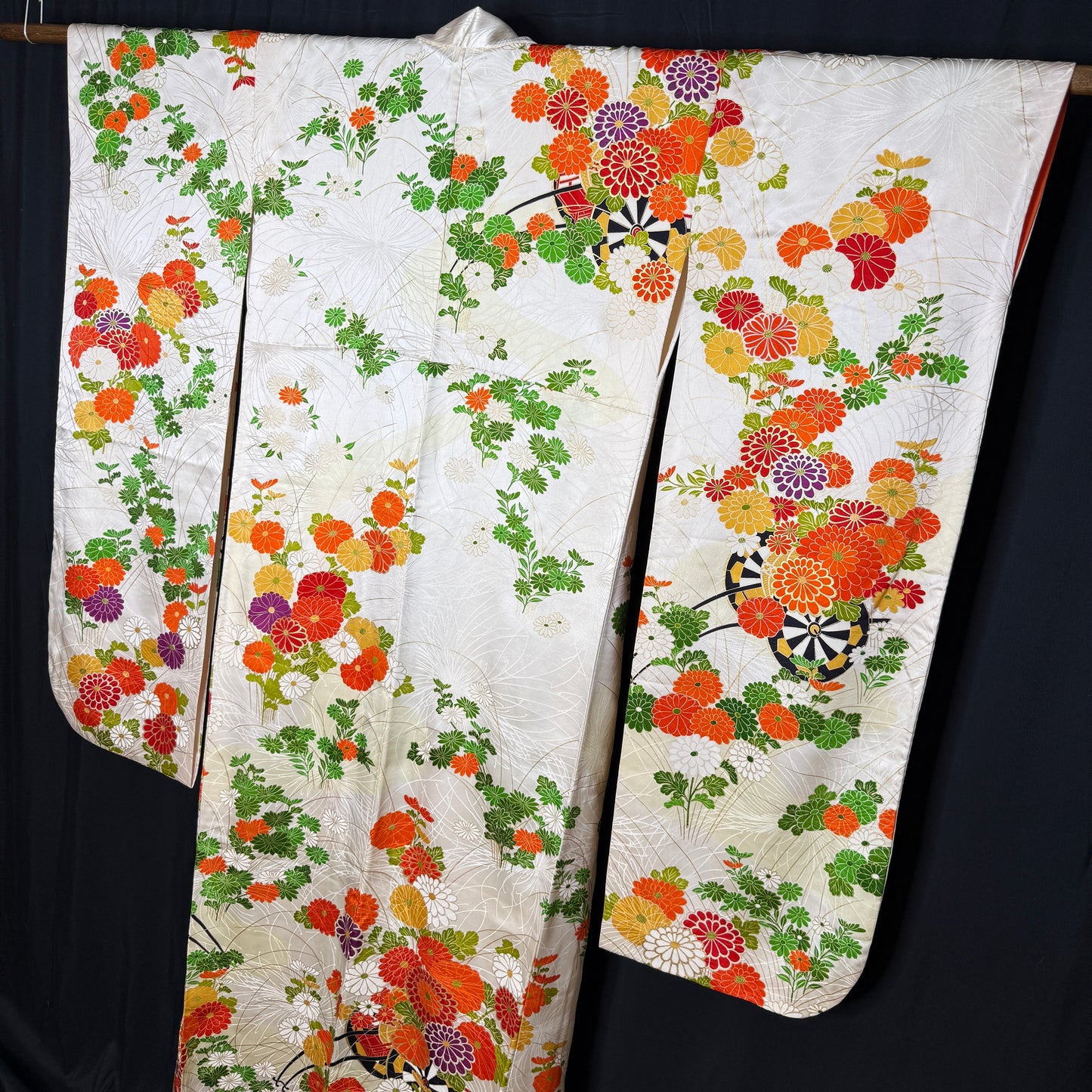 "Flowered Carts" Vintage Furisode Kimono