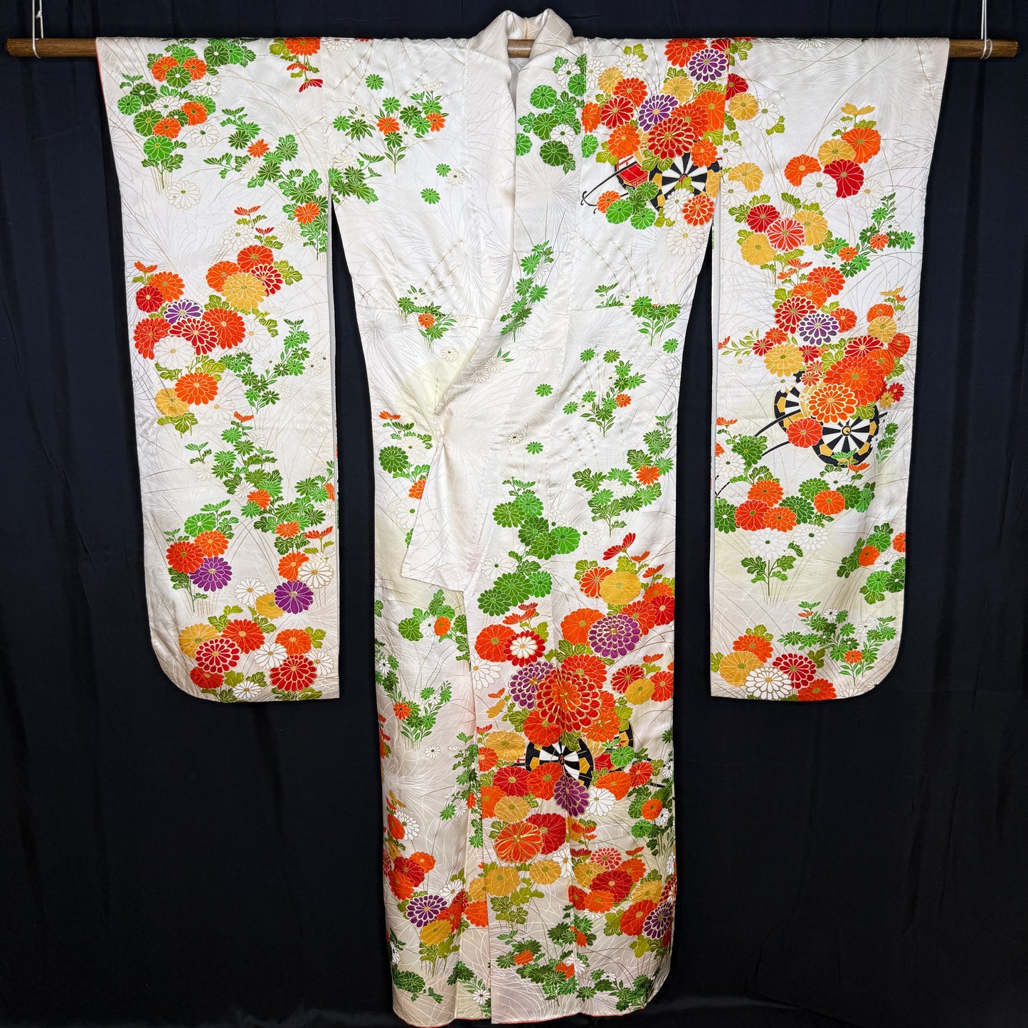 "Flowered Carts" Vintage Furisode Kimono
