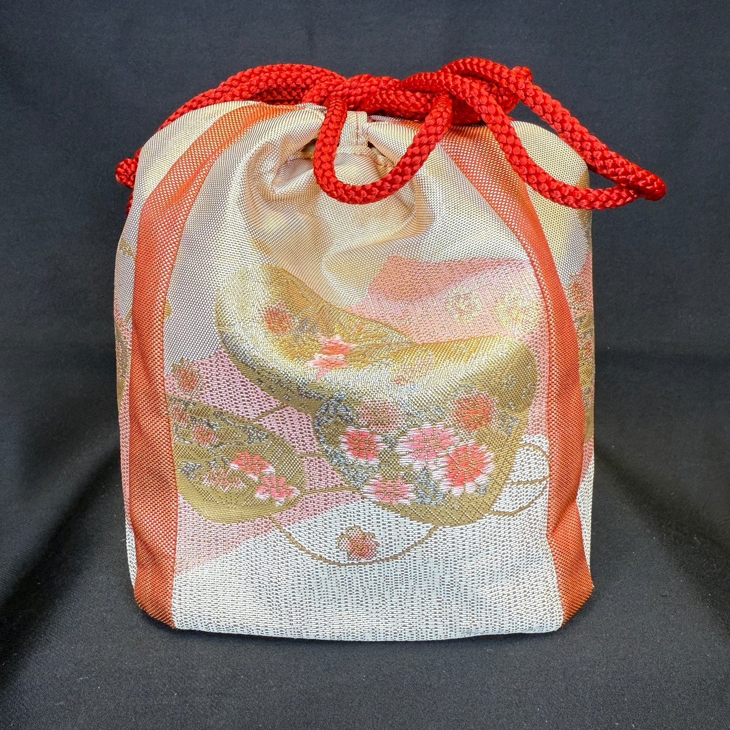 "Kimono Bloom" Japanese Kinchaku Drawstring Bag