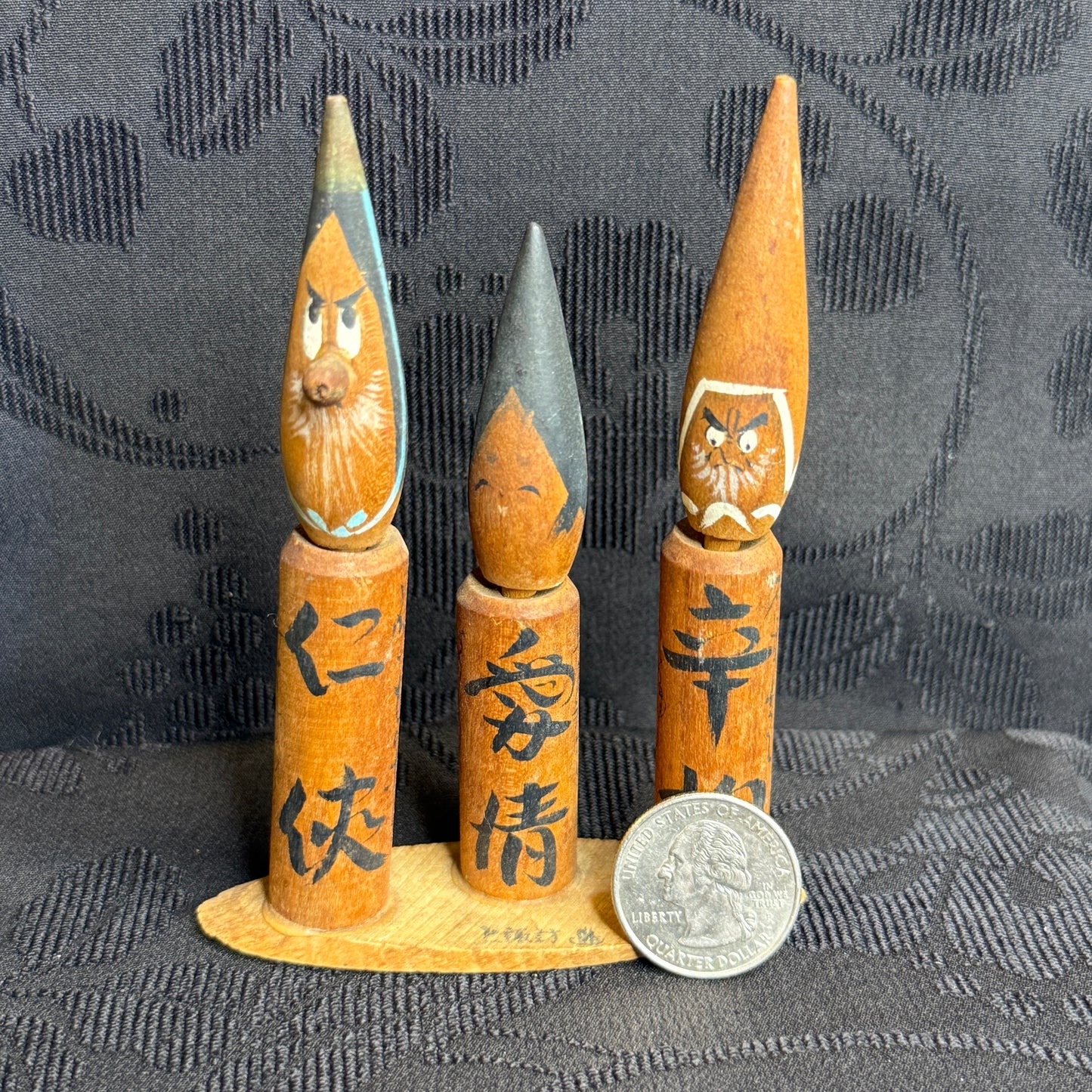 "Three Wise Guardians" Vintage Kokeshi Doll