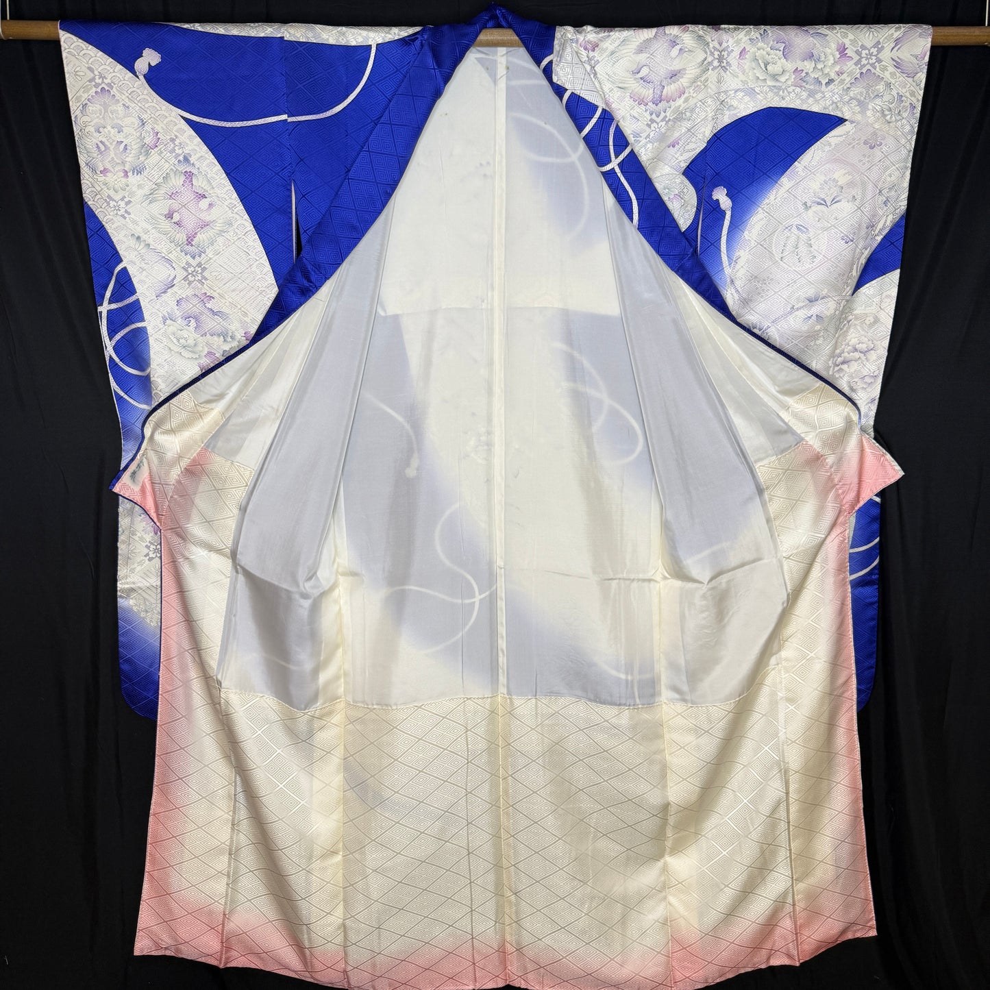 "Sapphire and Silver" Vintage Furisode Kimono