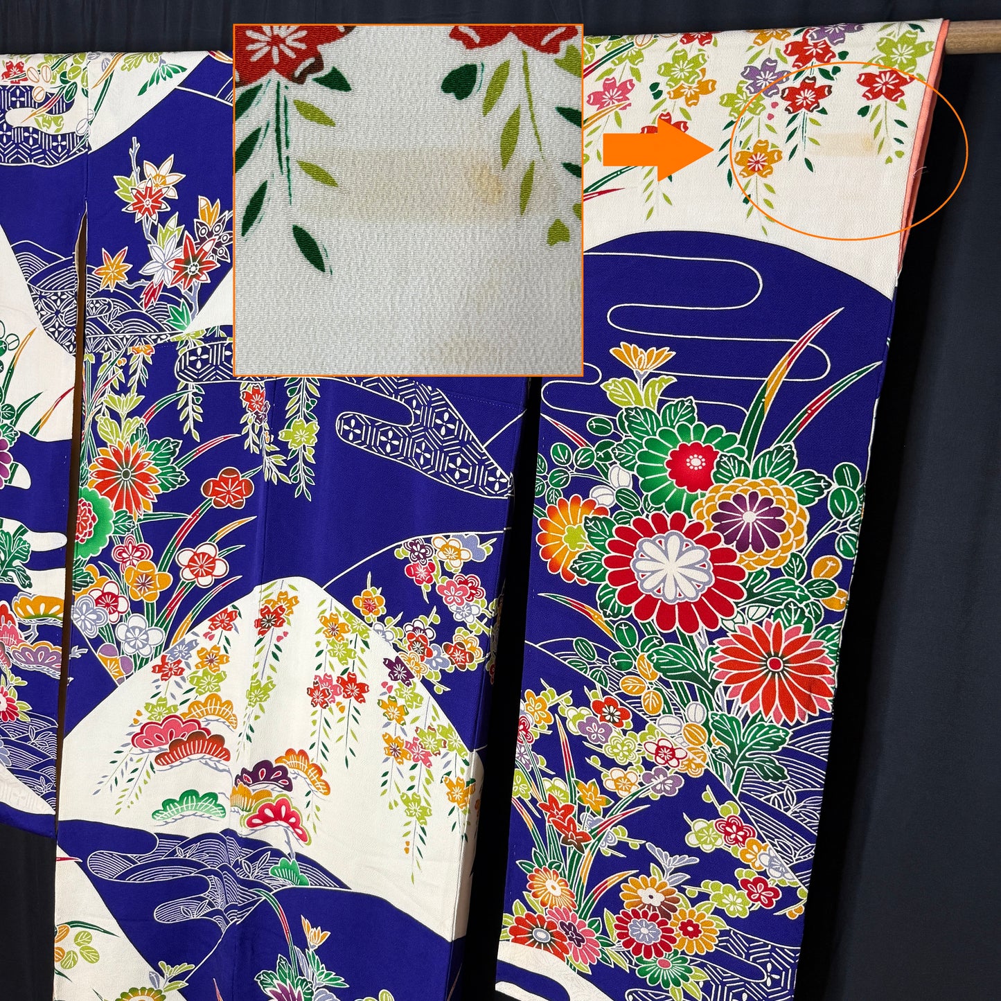 "Cobalt Stream" Vintage Furisode Kimono