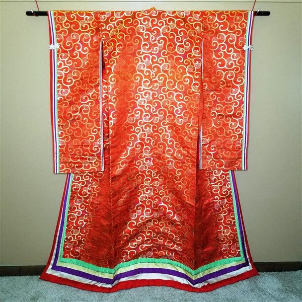 "Arabesque on Red" Vintage Wedding Kimono (Kakeshita) - Kyoto Kimono