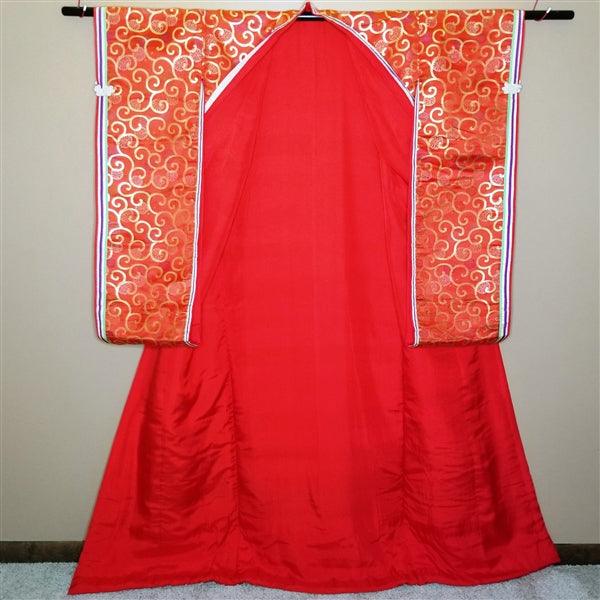 "Arabesque on Red" Vintage Wedding Kimono (Kakeshita) - Kyoto Kimono