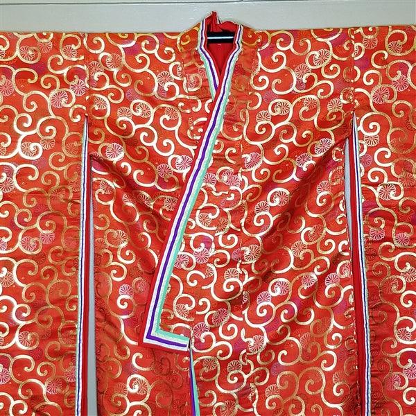 "Arabesque on Red" Vintage Wedding Kimono (Kakeshita) - Kyoto Kimono