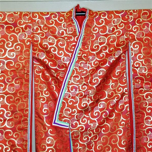 "Arabesque on Red" Vintage Wedding Kimono (Kakeshita) - Kyoto Kimono