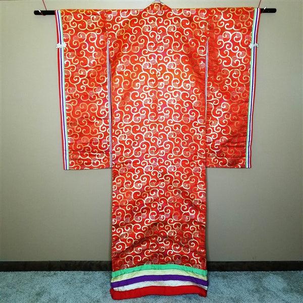 "Arabesque on Red" Vintage Wedding Kimono (Kakeshita) - Kyoto Kimono