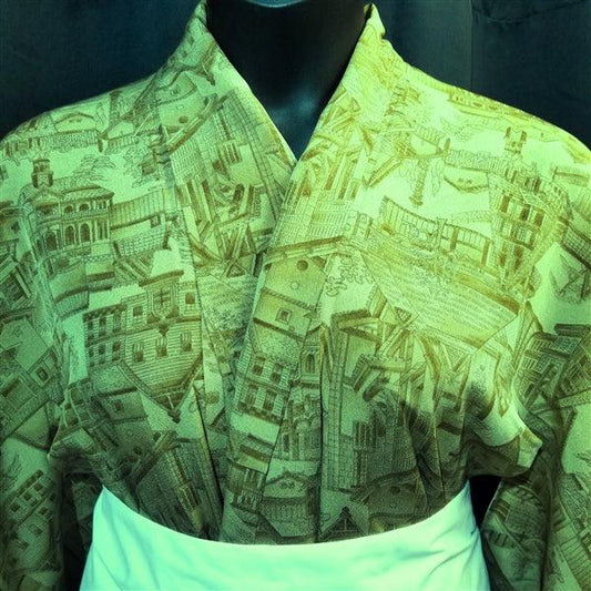 "Architecture" Vintage Kimono - Kyoto Kimono