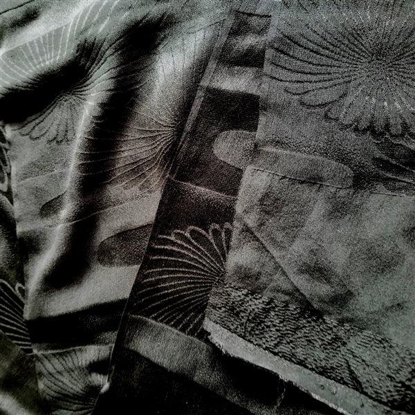 "Black Jacquard" Vintage Kimono Yardage - Kyoto Kimono